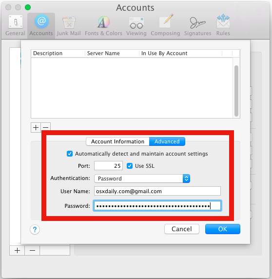 gmail server settings for mac